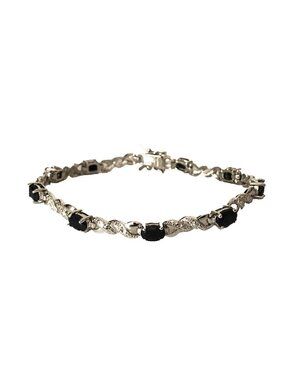 Blue Sapphire Sterling Silver 925 Double Link Tennis Bracelet Estate Find 7.25"